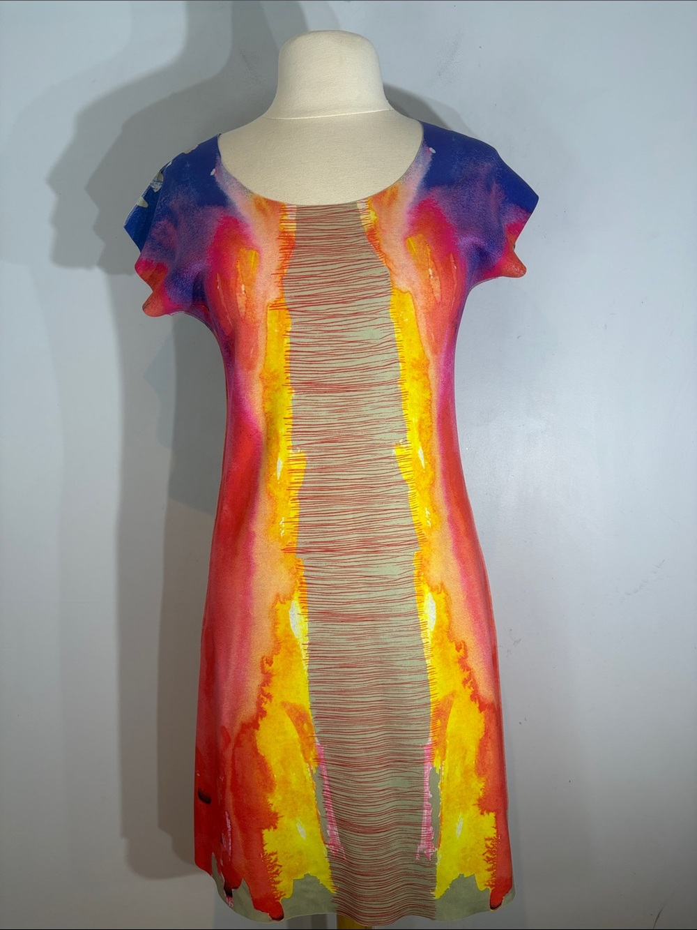 Anima Pop Reversible Light Neoprene Dress Multicolor Abstract Bodycon Sz M